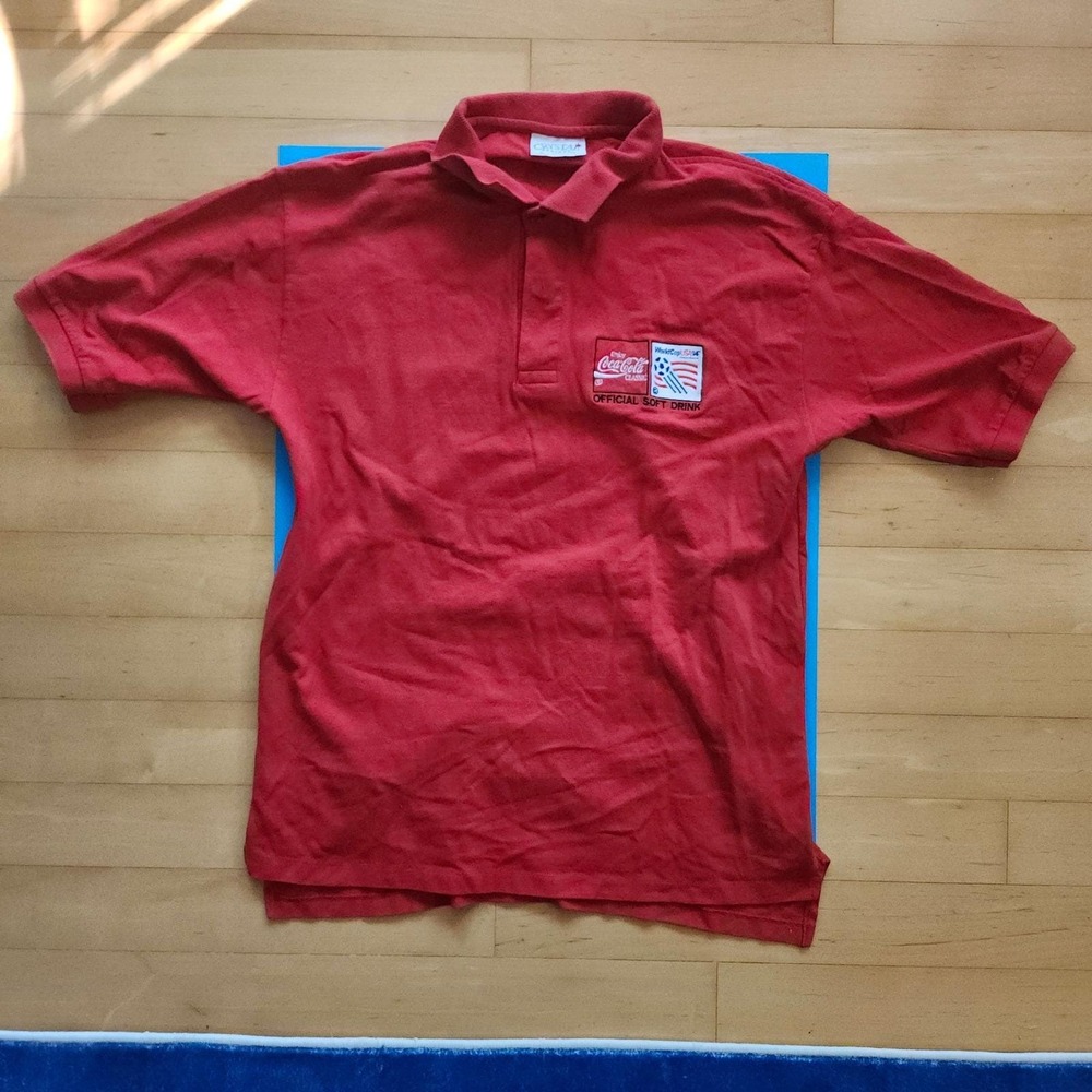 Vintage USA World Cup 1994 Polo Shirt Mens L  Cotton Coca Cola Soccer Football